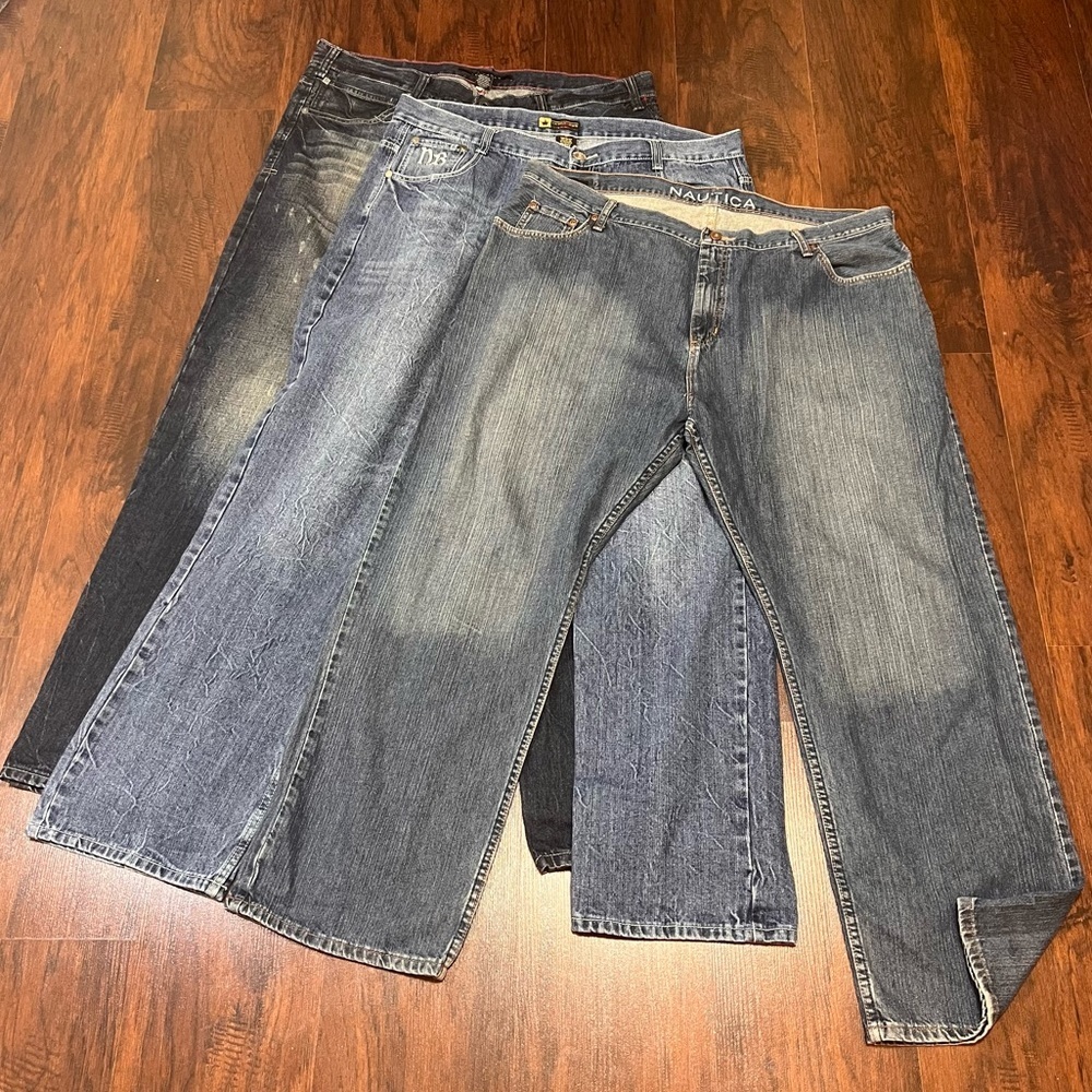 NAUTICA, Sean John, Notorious Big lot of 3 size 42 denim jeans. Vintage 90s Y2K